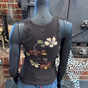 Lucky Brand Black Tank with Floral Design